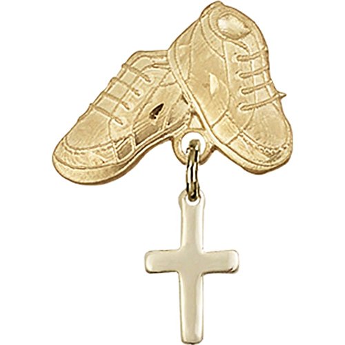 Детски иконата със златен пълнеж с Отложено във формата на Кръст и игла за детски сапожек 1 X 5/8 инча