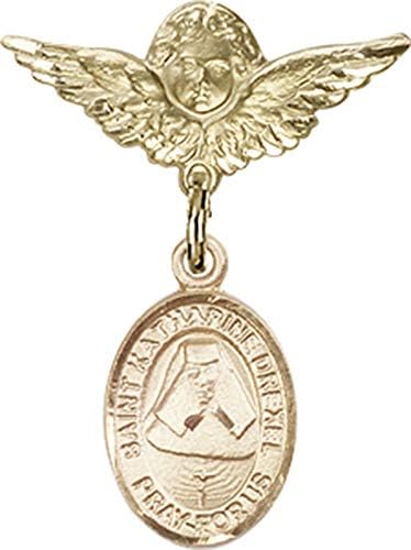 Детски икона Jewels Мания за талисман на Свети Катрин Дрексель и пин Ангел с крила | Детски иконата със златен