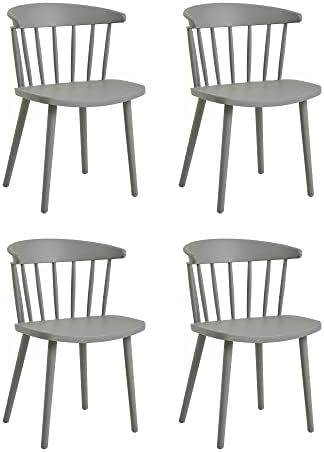 Дома Здрав модерен комплект от 4 стола на пастелни тонове с пластмасова седалка и рамка за кухня, трапезария, спалня