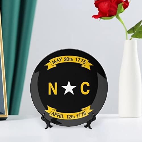 Флаг на щата Северна Каролина Керамични Декоративни Чинии от Костен Порцелан със Стойка, Висящи Украшения, Трапезария