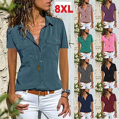 Andongnywell/ Дамски Ежедневни Блузи с V-образно деколте, Обикновена Блузи с Къс ръкав и Копчета, Шифоновые Риза, Риза