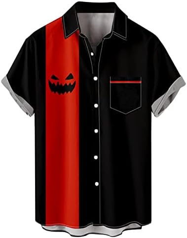 Мъжки Ризи с Копчета WOCACHI за Хелоуин Костюми за Хелоуин с Къс Ръкав, Тыквенная Лоскутная Свободна Ежедневни