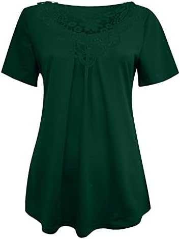 Женска Тениска Лято Есен 2023, Модни Дрехи с Къс Ръкав и V-образно Деколте, Лейси Памучен Ежедневна Блуза Оверсайз, Риза