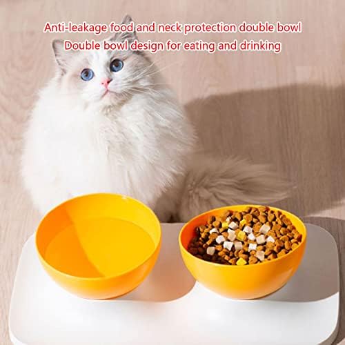 Купички за котки, ястие с наклон 15 °, единични / двойни пластмасови купички за хранене, с неплъзгащи стойка, за вода, лесен