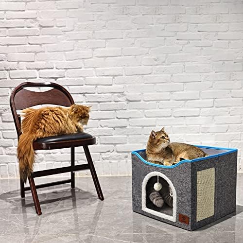 ElEVON Cat Cube Котешки Къщички - Голяма Котешка Легло за Домашен Любимец, Котка Къща с Когтеточкой и Извънбордов Пухкава