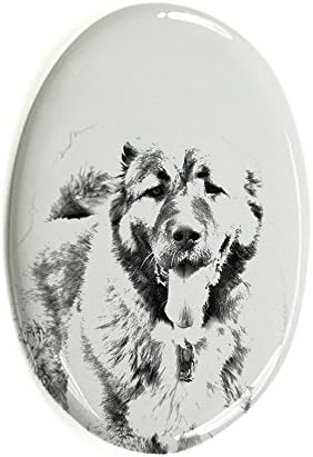Кавказката Овчарка, Овално Надгробен камък от Керамични Плочки с Изображение на Куче