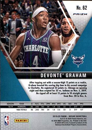 2019-20 Търговска карта на баскетболния отбор от НБА Панини Mosaic Green 62 Девонте'Греъм Шарлот Хорнетс