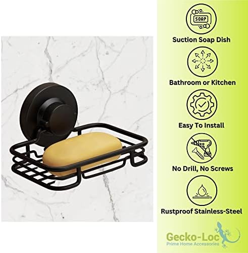 Държач за сапун ястия Gecko-Loc с монтиране на присоске за баня или Кухня, мивка или душ - Черен
