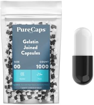 PureCaps САЩ - Празни черно-бели желатинови капсули от размер 00 под формата на таблетки - се разтварят Бързо и