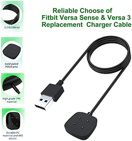honecumi е Съвместим със Зарядно устройство Fitbit Sense и Versa 3 Преносимото USB-кабел за зареждане, докинг станция за смарт