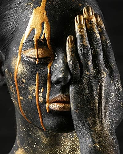 VOUORON Афроамериканская Мода Поп Златни Обеци, Колие Черна Жена Стенни Художествена Живопис Комплект от 4 (8 X