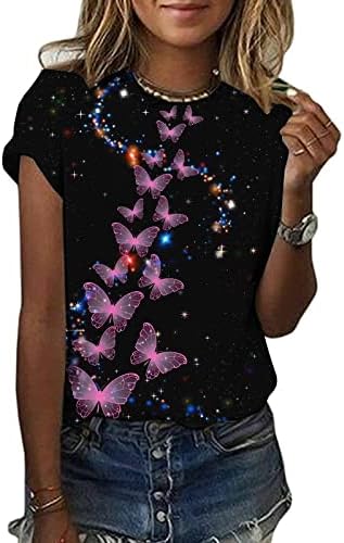 Летни Потници за Жени, Тениска с Цветни Принтом, Блуза с кръгло деколте и Къс Ръкав, Риза Модерен 2023