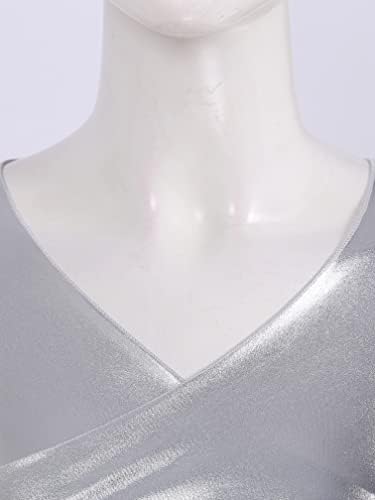 Жена Съкратен топ с метален блясък и V-образно деколте MSemis за Танци, Лъскава Тънка Укороченная Тениска с дълъг ръкав