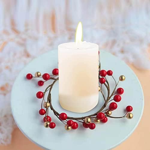 FWTURG 4 бр., Коледни Пръстени-свещници с Червено-Златни Плодове, Венец от изкуствени Червени Плодове, Пръстени-свещници