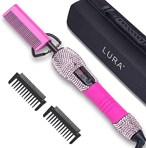 Електрическа четка за коса за перуки LURA Розов цвят, с температура на отопление 180-500 °F, четка за коса за Изправяне