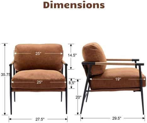 ХИ-ЙО Модерен Стол с Метална рамка, Стол за Дневна от изкуствена кожа с подвижна седалка и възглавница за гърба, Удобно Кресло