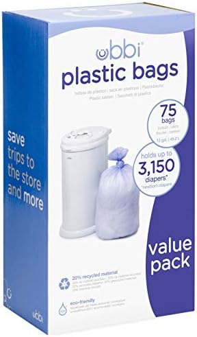 Пластмасови опаковки Ubbi за еднократна употреба, памперси, Ценна опаковка, 75 парчета, 13-Галлоновые пакети и пакети за