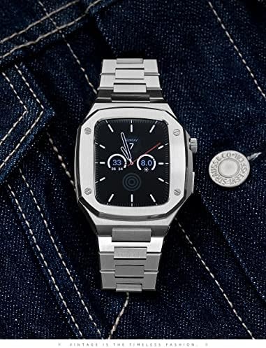 AEMALL Каишка от неръждаема стомана калъф за Apple Watch Модификация каишка 45 мм 44 мм 41 мм Метален моден Комплект за