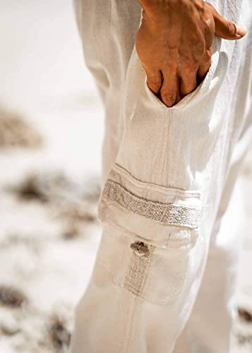 Мъжки панталони OKKO Бежов цвят от органични коноп и Памук, ръчно изработени, Четири джоба си, Екологично чисти, Удобни