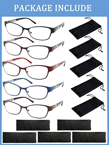 Блокиране на Синя светлина Очила за четене, 5 опаковки, Модерни Метални Полнокадровые женски Компютърни Ридеры с пружинным тръба
