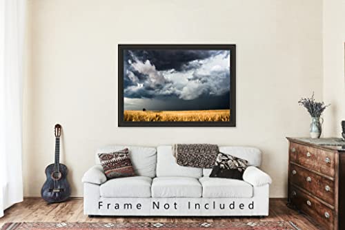 Снимка Кънтри Принт (без рамка) Изображение на гръмотевична буря облаци, събиращи се над Златния пшеничным поле пролетта на ден в Канзас, Художественото оформление