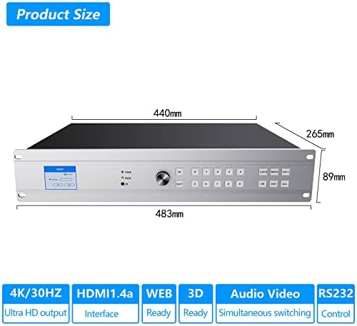 ICUIXIAN 16-in 16-out HDMI матричен превключвател 4K при честота 30 Hz, 16x16 HDMI матричен превключвател поддържа
