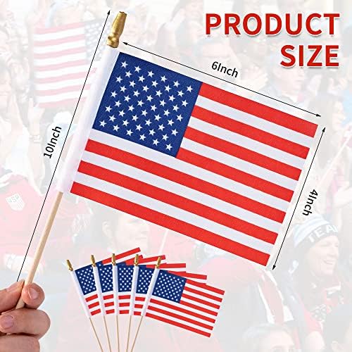 POZOY 150 Опаковки Малки американски знамена на клечка, малки знамена на САЩ с размер 4 х 6 см с дървена върха на Копието