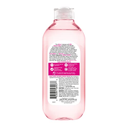 Мицеллярная вода Garnier SkinActive с Розова вода и глицерин, Почистващо средство за лице и отстраняване на грима, Овлажняващ
