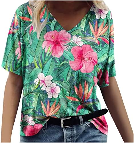 Тениски с къс ръкав За момичета, Блузи С Флорални Принтом, Тениски с кръгло деколте и Дълбоко V-образно деколте,