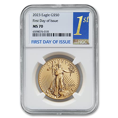 2023 Монета в златни кюлчета American Eagle MS-70 тегло 1 унция (Първия ден на издаване - тъмно син етикет) на стойност