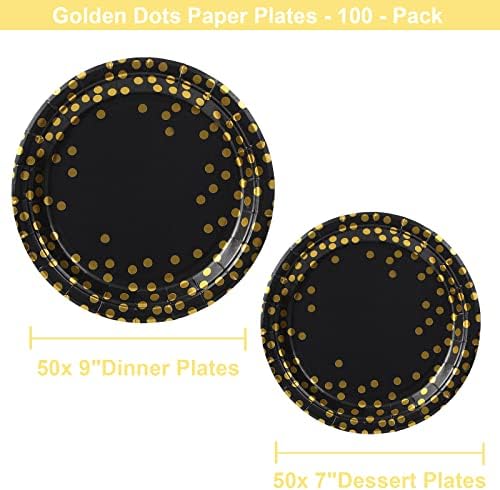 Кръгли Еднократна употреба Хартиени чинии за всички поводи Хартиени чинии в златни грах - 100 опаковки - Както