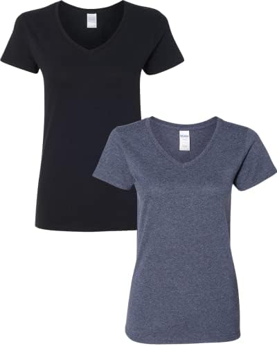 Женска тениска от плътен памук с V-образно деколте, Gildan, 2 опаковки