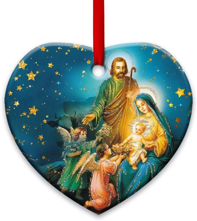2022 Коледни украси, Украси за Коледната елха - Коледа Исус NQAY1905006Y Украса във формата на Сърце - Керамично украса във формата