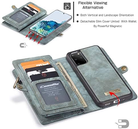 Чанта-портфейл Galaxy S20 Plus с държач за карти 2 в 1, Здрав Кожен Сменяем Магнитен държач за пари с отделения за