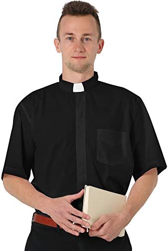 GraduatePro Мъжка Риза Свещеник с Къси Ръкави и без Поставяне под формата на Мъжец на Яката за Костюми Пастор
