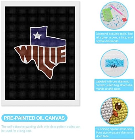 Willie's Texas Diamond Живопис Kit Художествени Картини САМ Пълна Тренировка Аксесоари за Дома, Подарък за Възрастни,