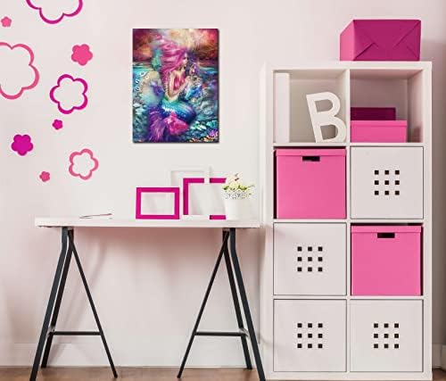 Xxliren Русалка Картини на Платно Стенно изкуство за Баня - Розово Русалка Произведения на Стенно изкуство за Спални Момичета