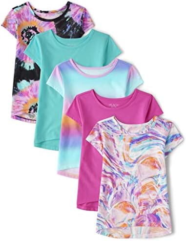 Многослойни тениски с базовия принтом The Children ' s Place за момичета с къс ръкав, 5 опаковки