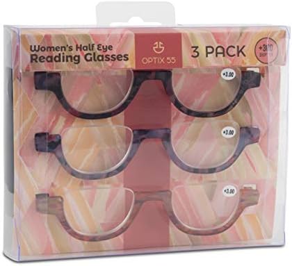 Очила за четене Оптикс 55 Дамски | 3 опаковки, Модни Очила за четене в Рамка във формата на Полумесец с Пружинным тръба