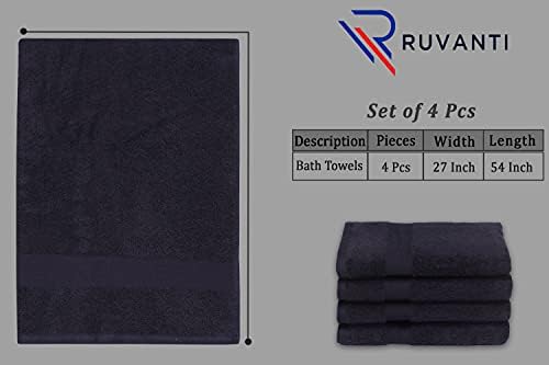 Хавлии за баня, RUVANTI, 4 бр. (27x54 инча, тъмно-синьо), Памук, много голям набор от кърпи за баня. Супер меки, добре абсорбиращи,