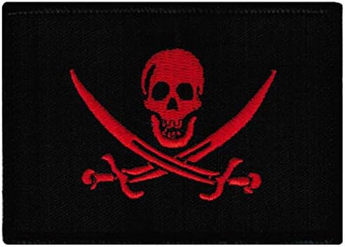 Нашивка с бродирани флага Веселия Роджър Ситцевый Джак, Черно-Червена Пиратски Череп, Iron