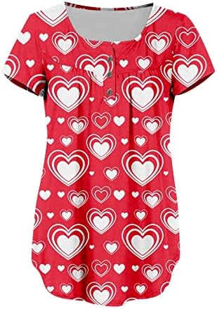 Дамски потник на Свети Валентин -Ризи Хенли с дълъг ръкав, Блузи с V-образно деколте, Туники, копчета, Струящиеся Нагънат