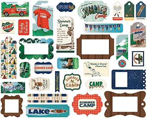 Рамка и бележки за летни лагери Carta Bella Paper Company мимолетно, тъмно-сини, червени, кафяви, бежаво-кафяви, зелени
