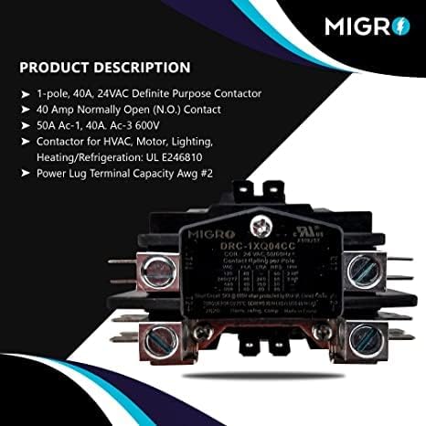 Migro 40 Amp 1 Щифта на контактор NEMA 600V ОВК за тежки условия на работа за Определено предназначение – макара