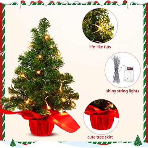 4 Опаковки Мини елхи с подсветка 24-Инчов 2-подножието Настолна Коледна Елха Изкуствена Мини-Коледна Елха Включва Малки