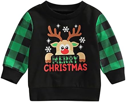Детски Блузи За Малки Момчета И Момичета, Коледен Пуловер с Изображение на Елен в Клетка с Дълги ръкави и Принтом, Hoody,