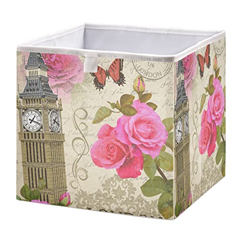 Кутия за съхранение на кубчета с цветя Биг Бен, Сгъваеми Кубчета за съхранение, Водоустойчив кош за играчки, Органайзер