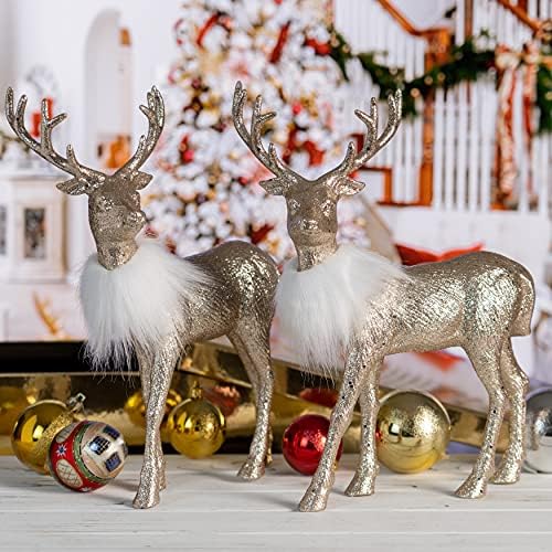Декоративен Коледен Елен със Златен блясък - Празнична парти, Статуетка на Елен, Украса и за масата за Хранене, Централно