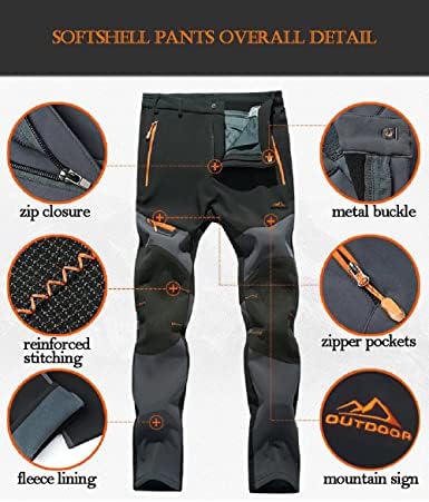 Мъжки панталони Softshell на Руното лигавицата MAGCOMSEN с 5 Джоба цип, Непромокаеми Туристически Ски Панталони