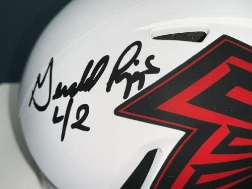 Мини-каска с автограф на Джералд Риггса Atlanta Соколи с автограф на Лунната затъмнение Riddell Mini - мини-каски NFL